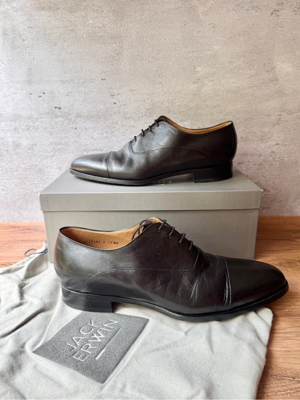Jack Erwin Black Leather Cap-Toe Oxford Dress Shoe 11.5D